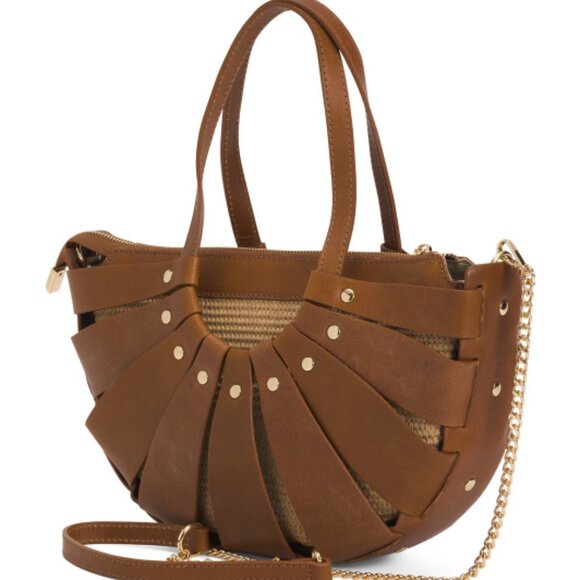 NWT✅ Pratesi Firenze Half Moon Leather & Straw Stud Details ✨ NWT & Dust Bag - Picture 5 of 17